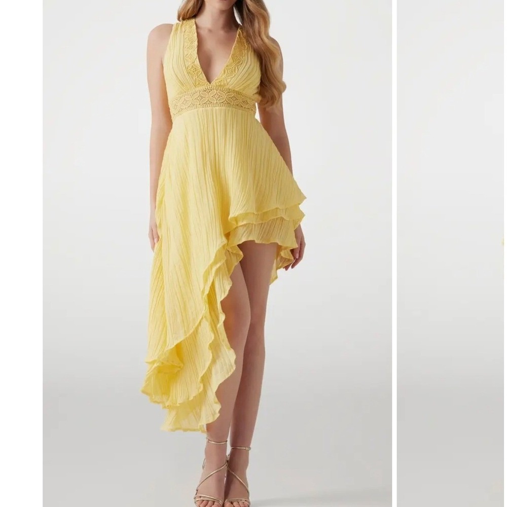 NWT Yellow Guess High Low Ruffle Dress Open Back Boho Summer Festival X-Large
